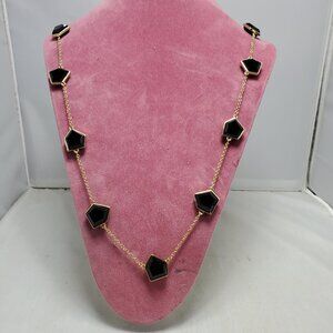 Tre Vero geometric  black stone framed in gold necklace